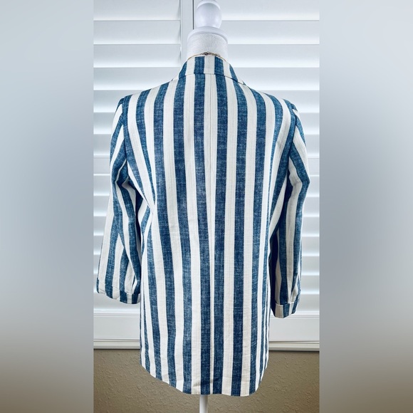 Linen Blend Blazer Sz. Med, by BAR III Cream/Navy Blue - Picture 4 of 10